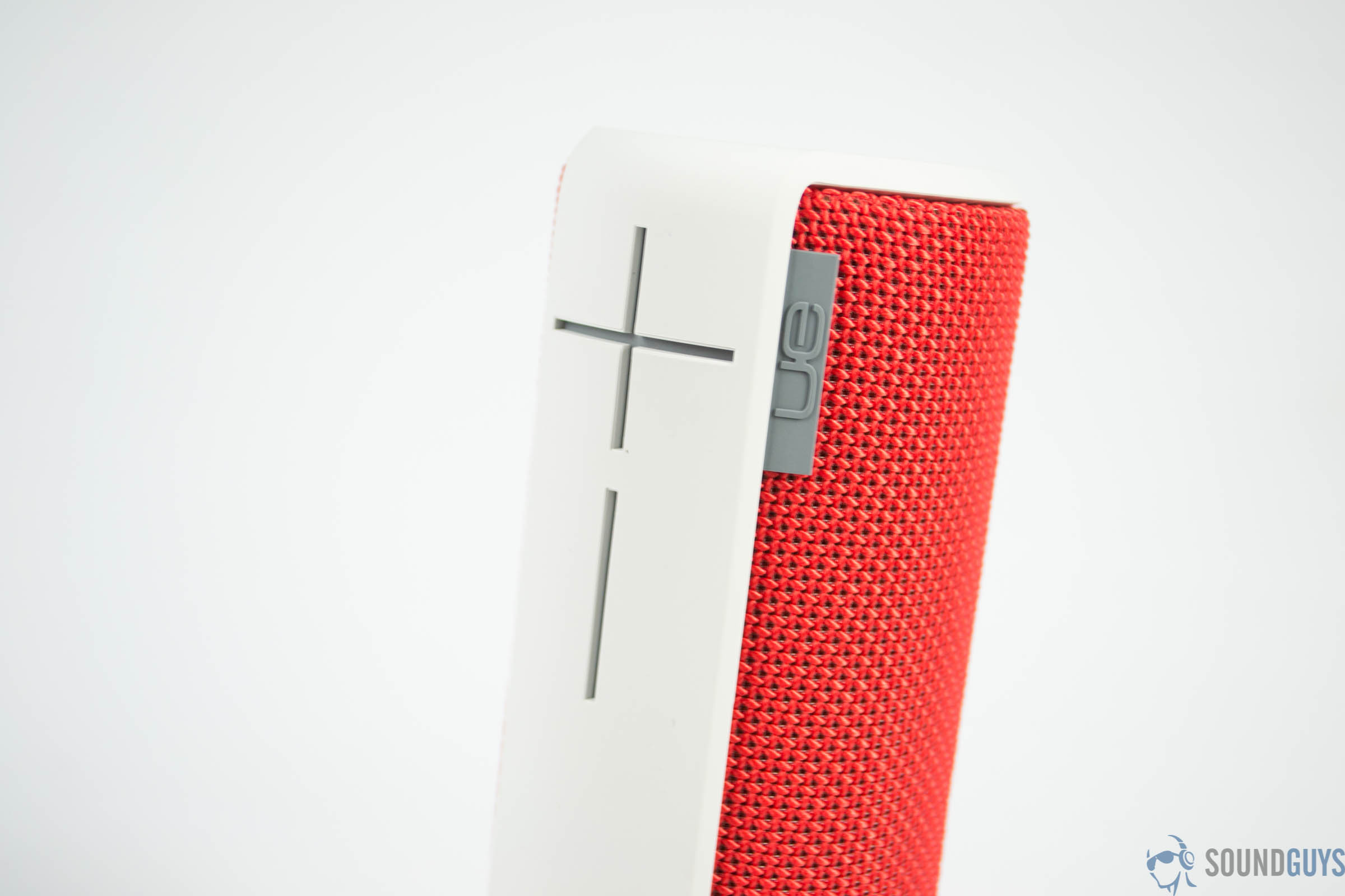 logitech-ue-boom Pictured is the UE Boom from the side, with a close-up of the plus and minus signs.