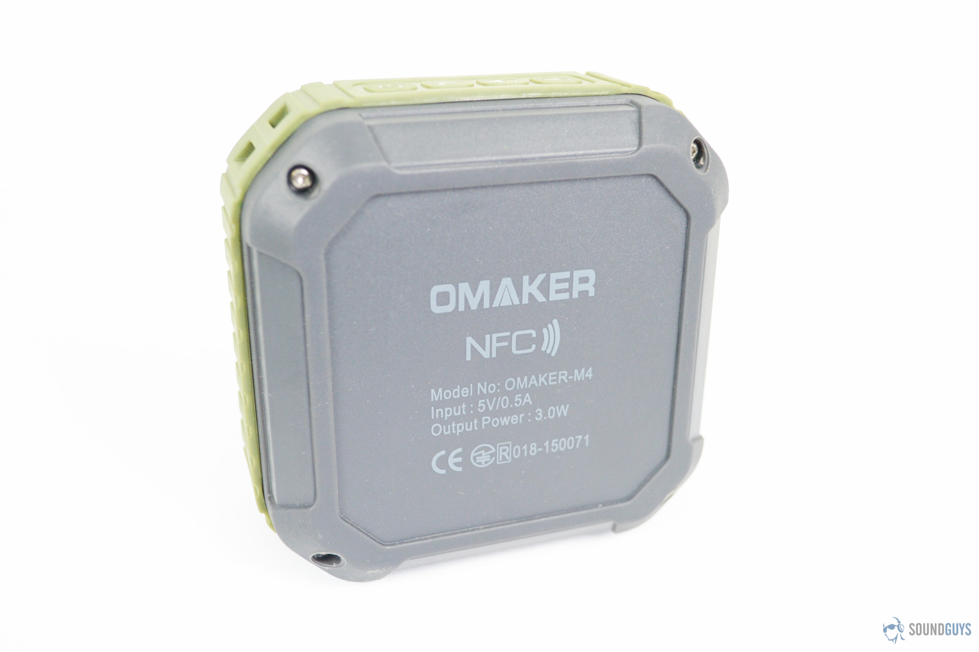 If you have a compatible device, you can quick-pair via NFC. Pictured: The bottom of the Omaker M4 speaker which shows that its NFC-compatible.