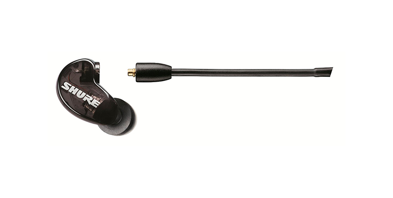 The Shure SE215 earbuds have a detachable, wireform cable for a customized fit. Pictured: The Shure SE215 earbud detached from the RMCE cable.