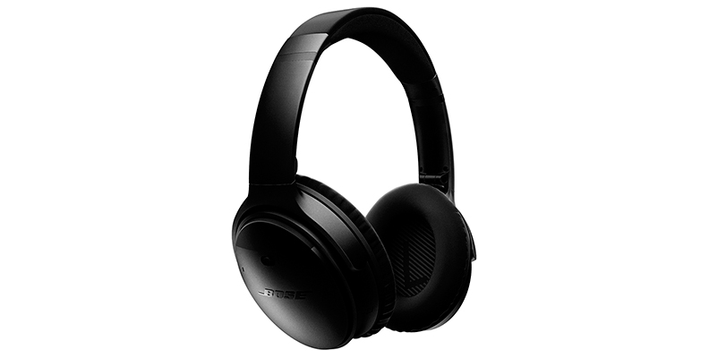 The Bose QuietComfort 35 II noise canceling headphones in black against a white background.