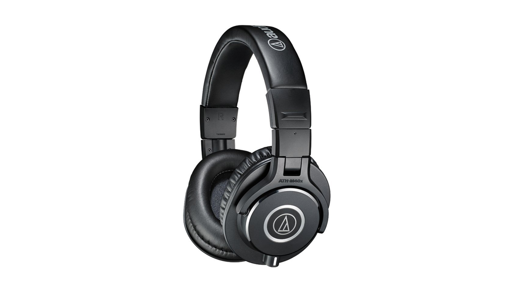 The Audio-Technica M40x studio headphones in black against a white background.
