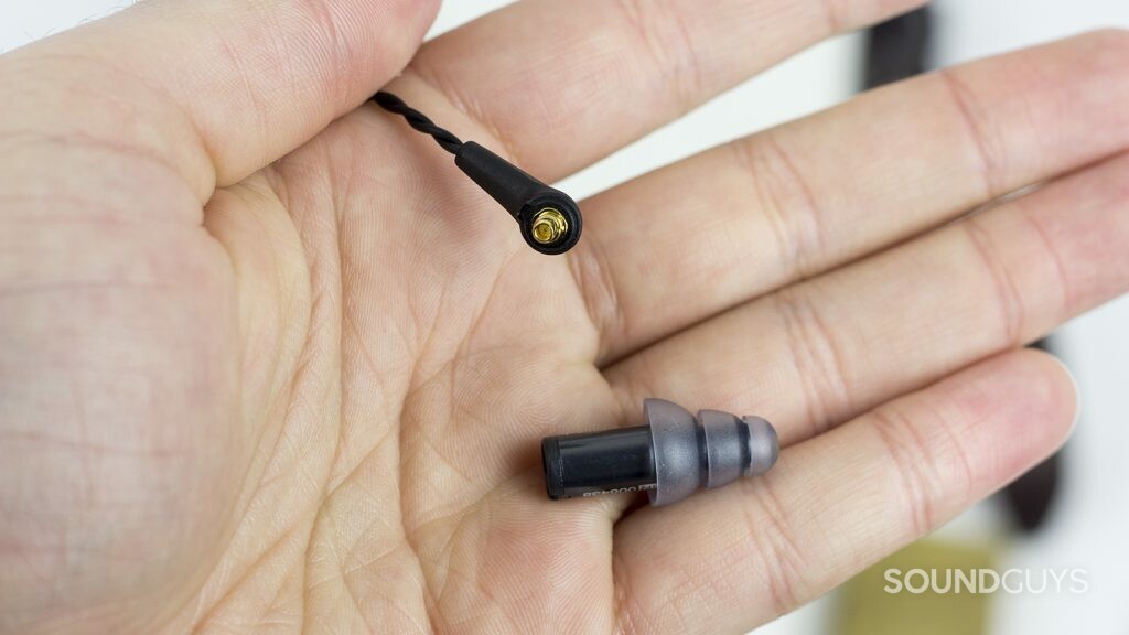 The Etymotic ER4SR wired earbuds and its MMCX connection.