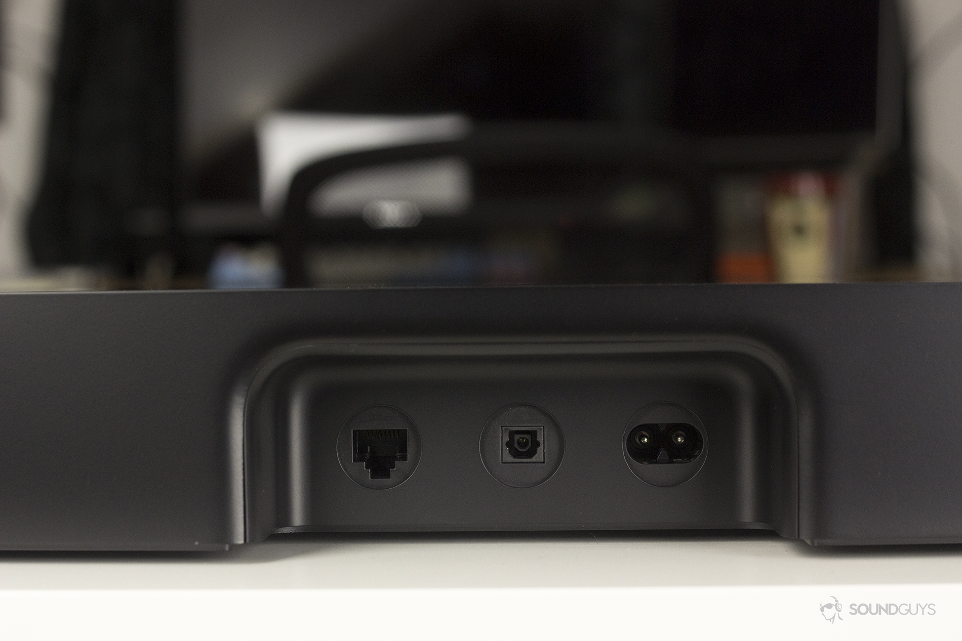 Close-up of the back of the Sonos Playbase.