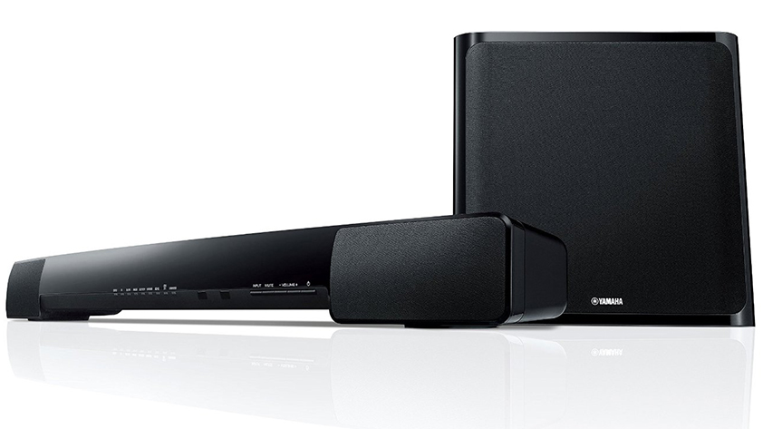 A manufacturer render of the Yamaha YAS-203 7.1 channel soundbar system.