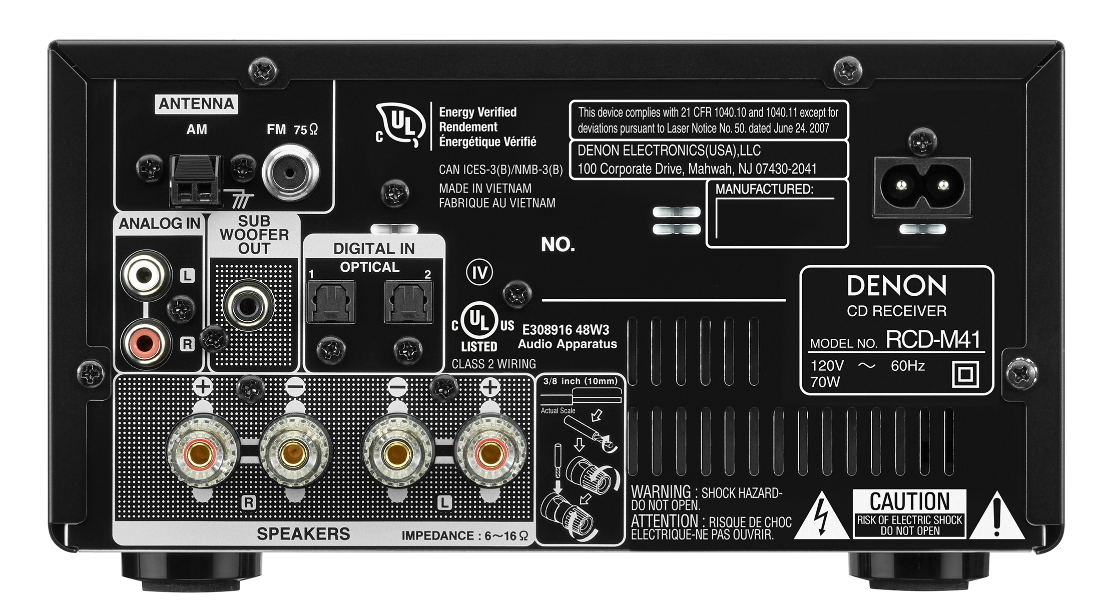 Backside of the Denon D-M41 showing all the connections