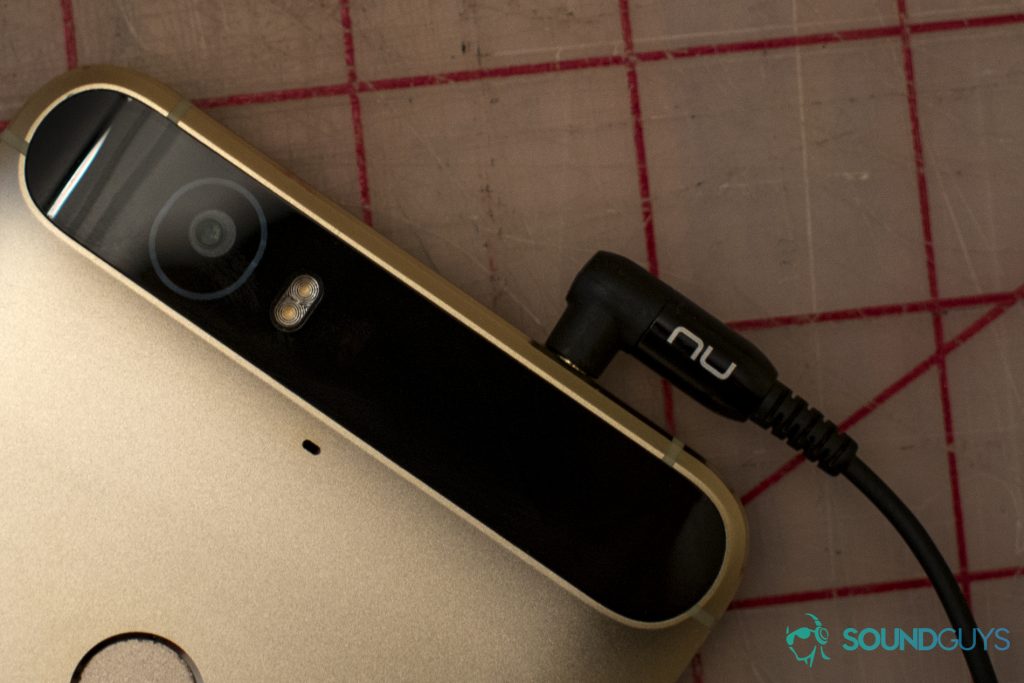 A photo of the NuForce x Massdrop EDC In-ear monitors' plug