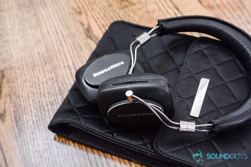 Best Buy headphones: Bowers & Wilkins P5 Wireless on the quilted carrying pouch.