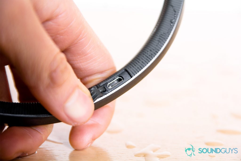 Under Armour Sport Flex Wireless by JBL close up of micro-USB port.