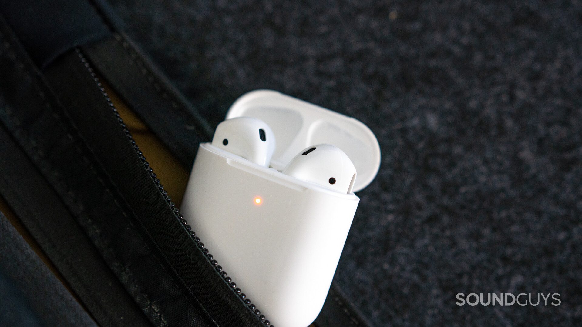 The Apple AirPods (2nd generation) case with the 'buds inside.