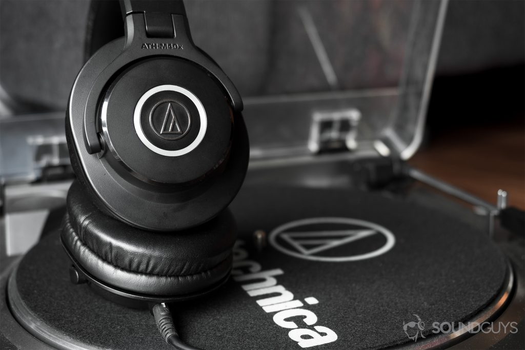 Best headphones under $100: Audio-Technica ATH-M40x on Audio-Technica record player