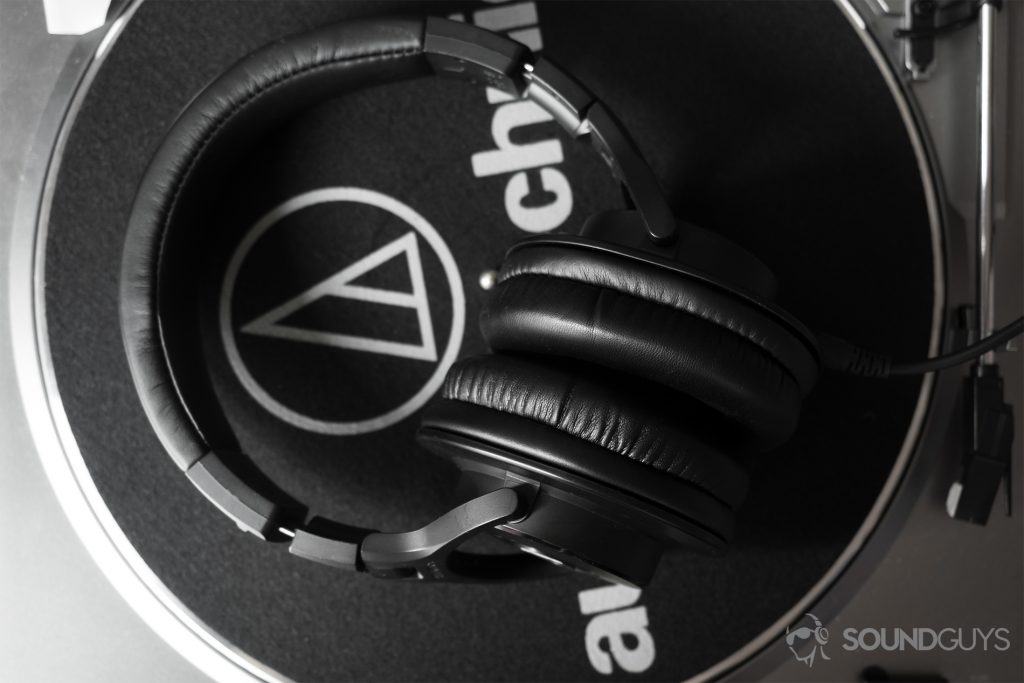 Best headphones under $100: Audio-Technica ATH-M40x on Audio-Technica record player