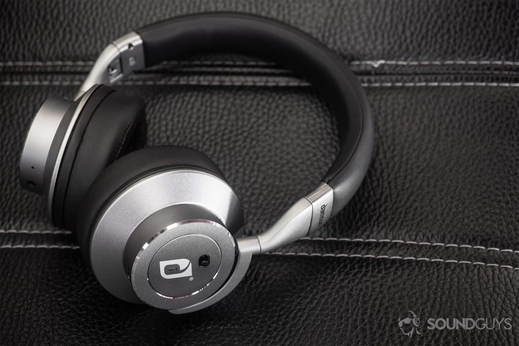 Damson HeadSpace Active Noise-Cancelling review: The headphones on a black leather background