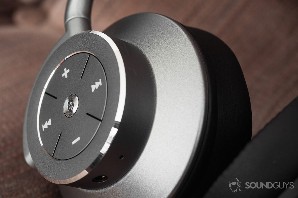 Damson HeadSpace Active Noise-Cancelling review: A close-up of the right ear cup which houses all playback controls. These sit flush with each other.