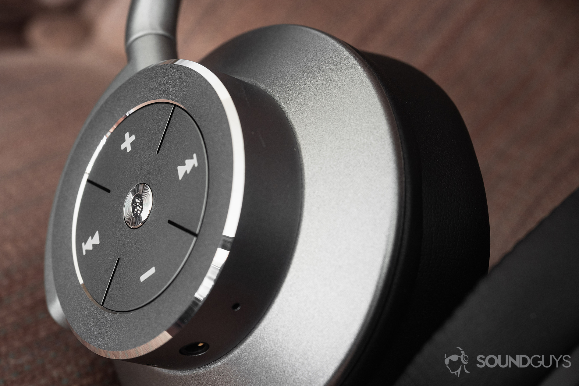 Damson HeadSpace Active Noise-Canceling review: A close-up of the right ear cup which houses all playback controls. These sit flush with each other.
