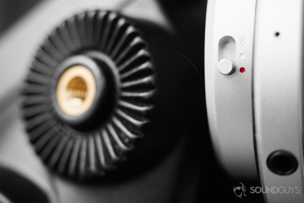 Master & Dynamic MW50 Wireless review: A close-up of the Master & Dynamic power toggle.