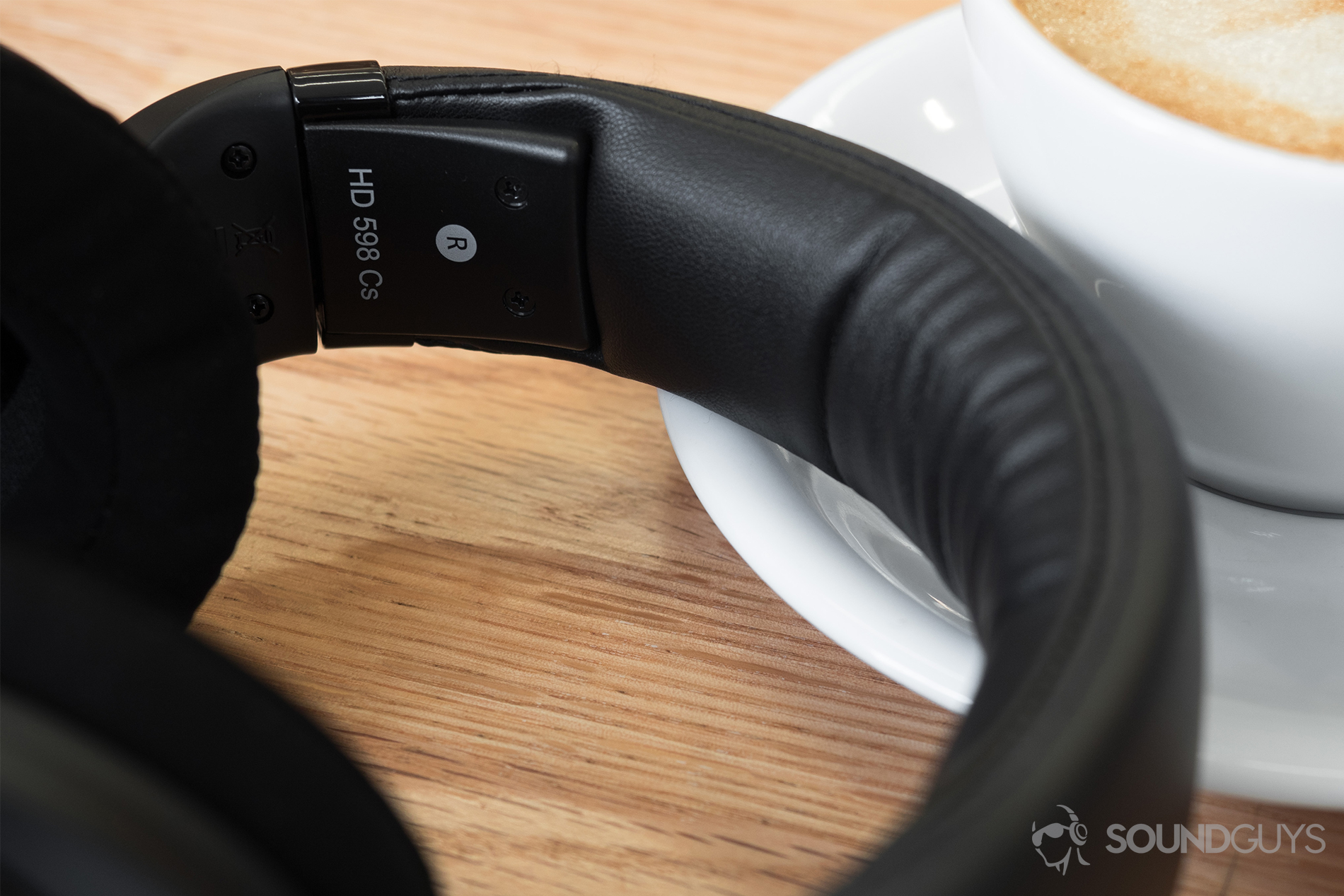 Sennheiser HD 598 CS review: A close-up of the interior of the headband on a coffee cup saucer.