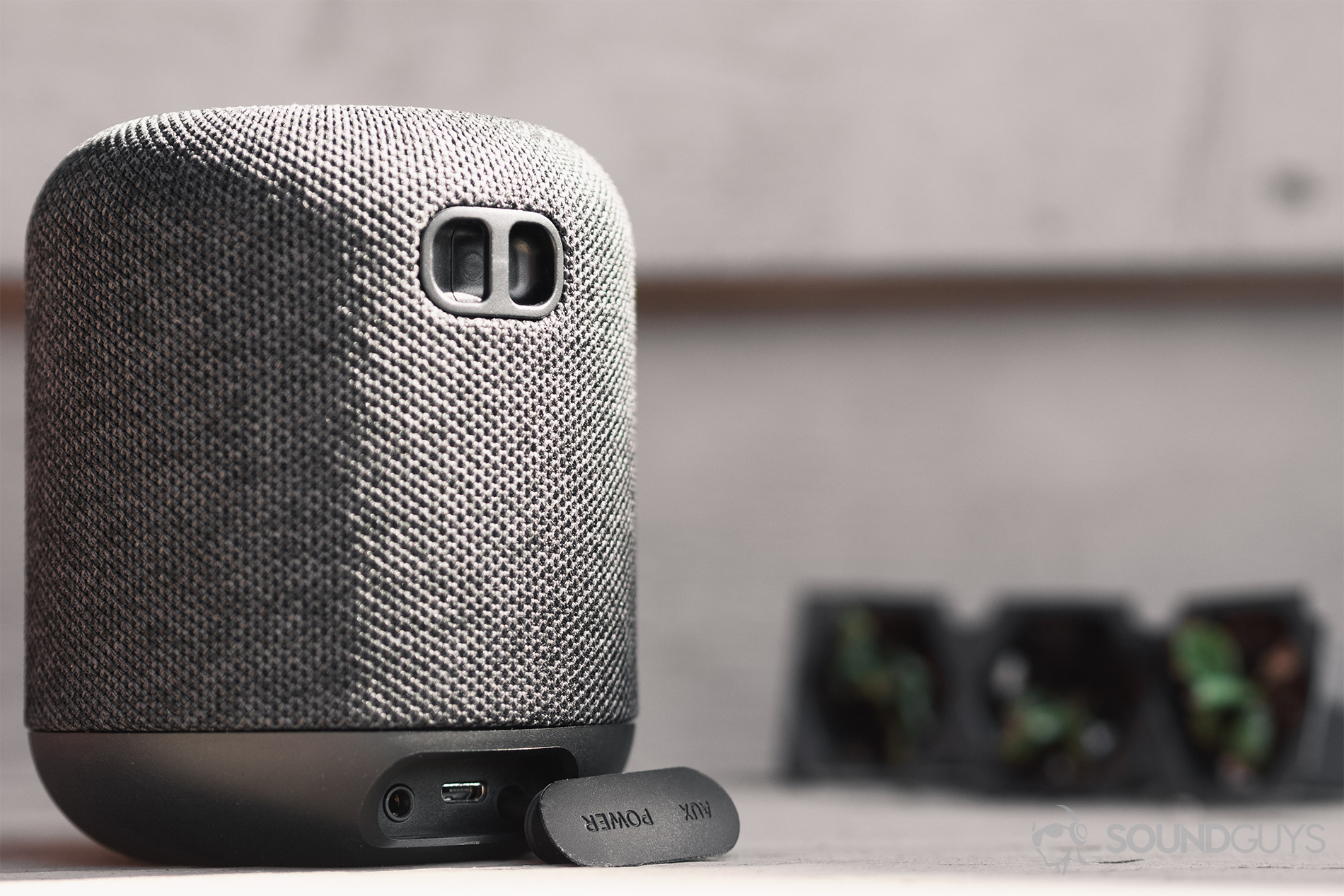 Anker Soundcore Motion Q review: An offset image of the speaker to show off the dedicated mounting mechanism.