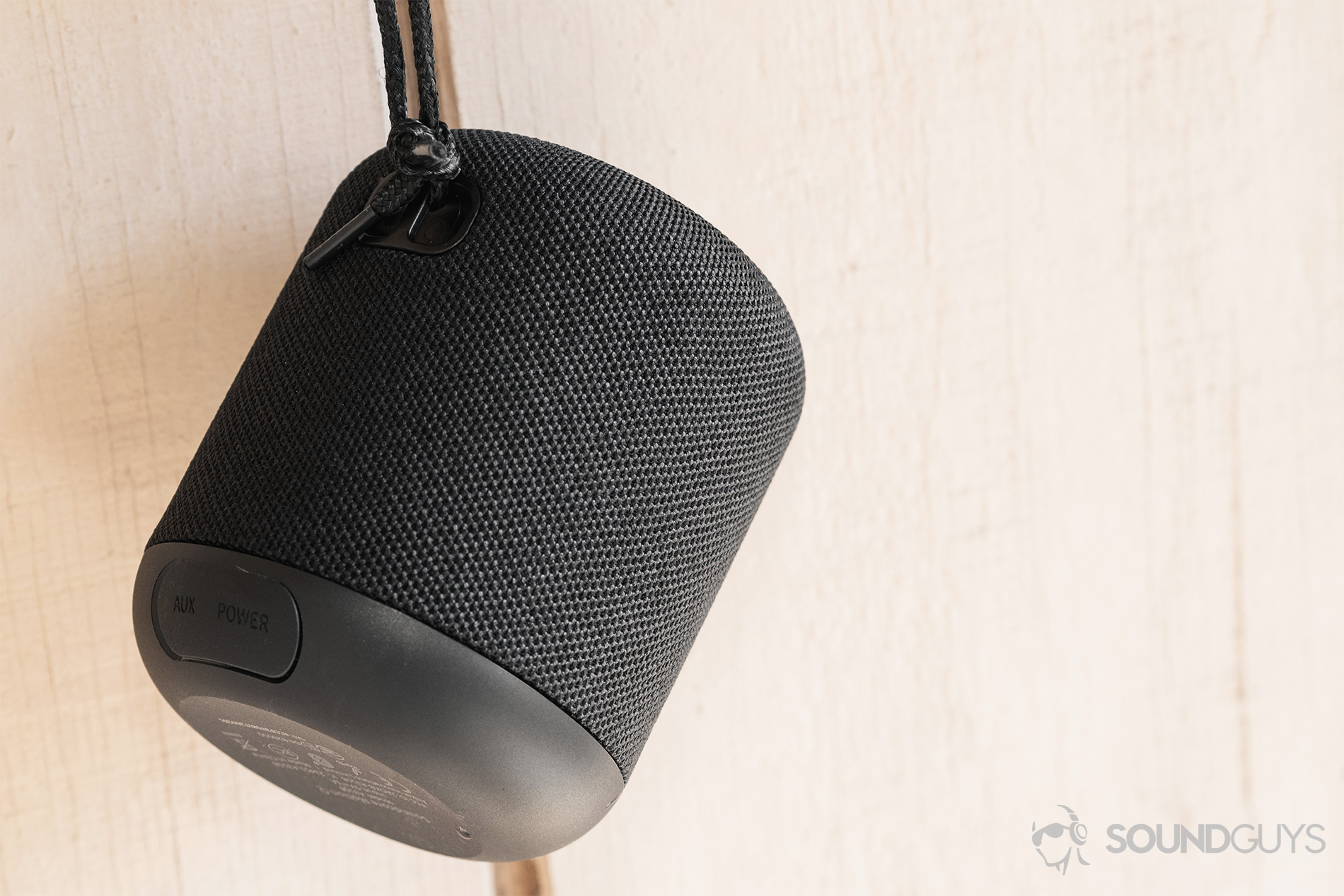 Anker Soundcore Motion Q review: A close-up of the dedicated mounting mechanism with the speaker suspended.