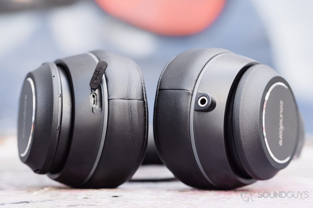 Anker Soundcore Vortex review: A straight-on shot of the ports (micro-USB and 3.5mm aux input) on teh Anker Soundcore Vortex.