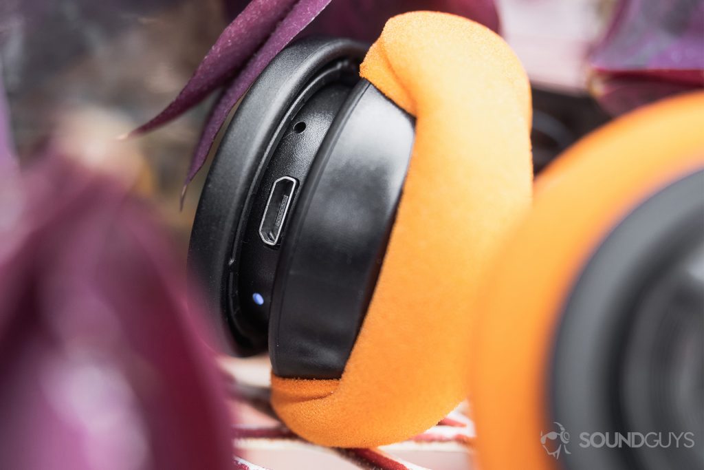 JLab Rewind Wireless Retro: A close-up of the poorly placed micro-USB input and LED indicator.
