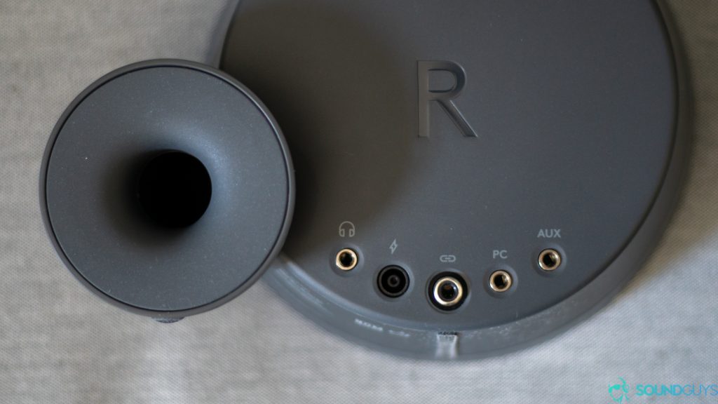 The right speaker has all of the 3.5mm inputs and a headphone jack on the back.