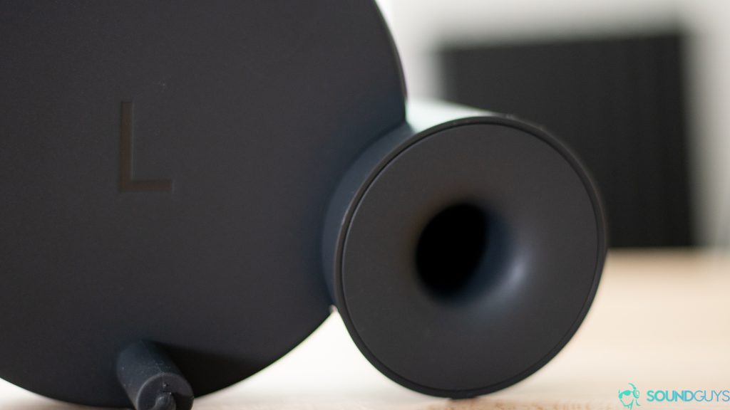 On the back of both the L and R speakers is a bass port for pushing more air and keeping each speaker upright.