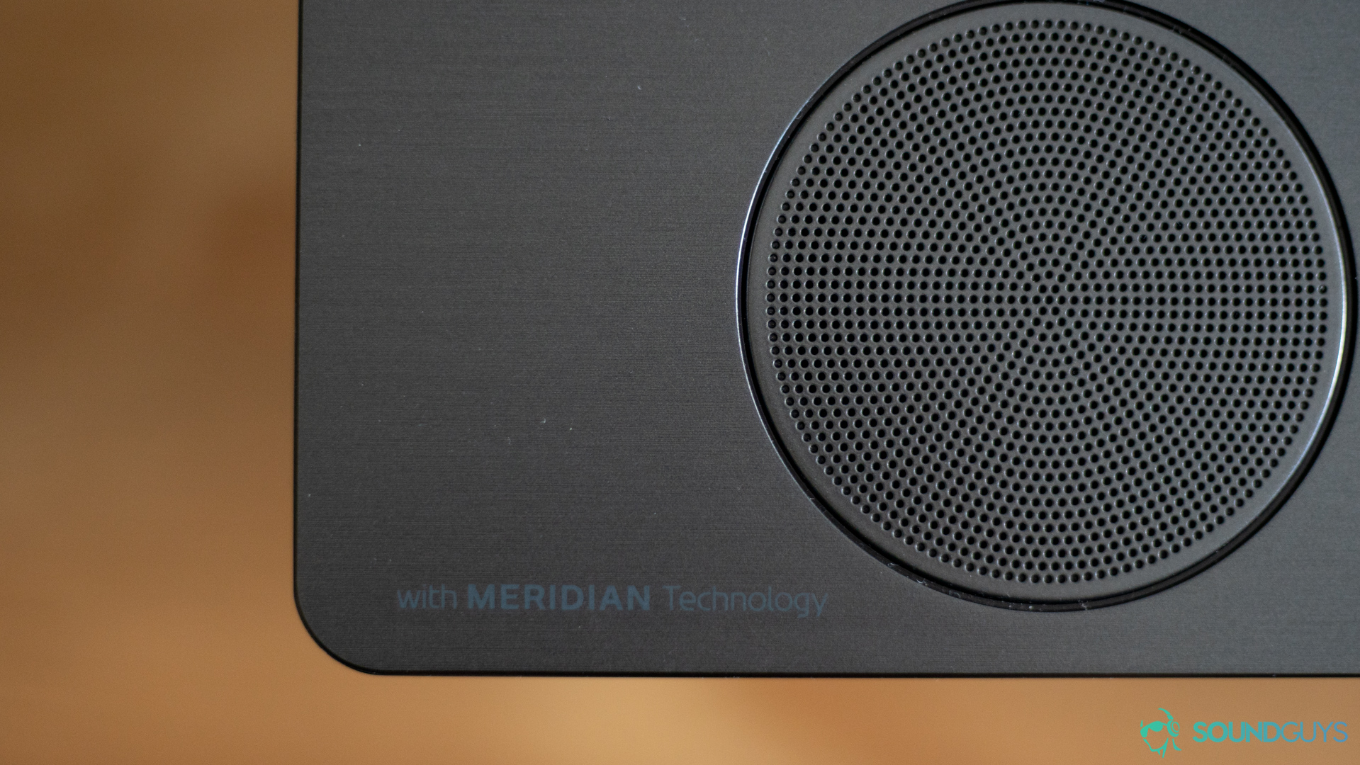 Best cheap soundbars: the Meridian Technology logo on the LG SK10Y