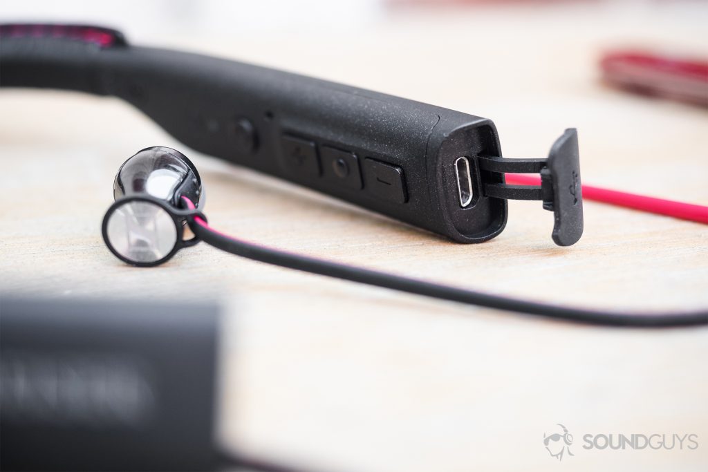 Sennheiser HD1 In-Ear Wireless: An image of the micro-USB input, which is on the left wing of the neckband.
