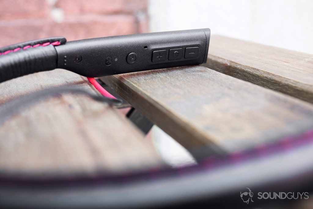 Sennheiser HD1 In-Ear Wireless: A further shot still displaying the playback controls and power button.