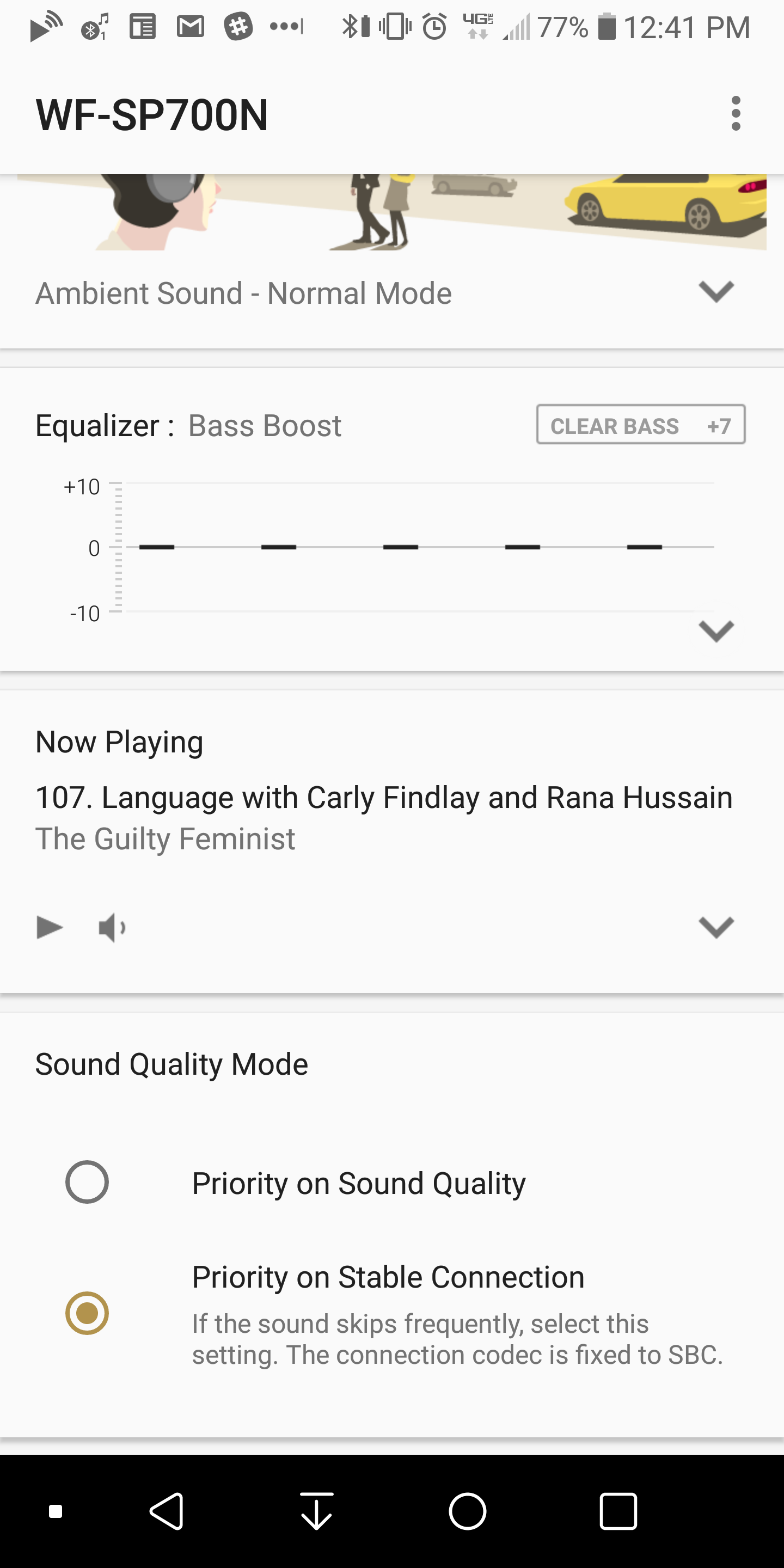 Sony_WF-700N-app Sony WF-SP700N: A screenshot of the app's controls and interface.