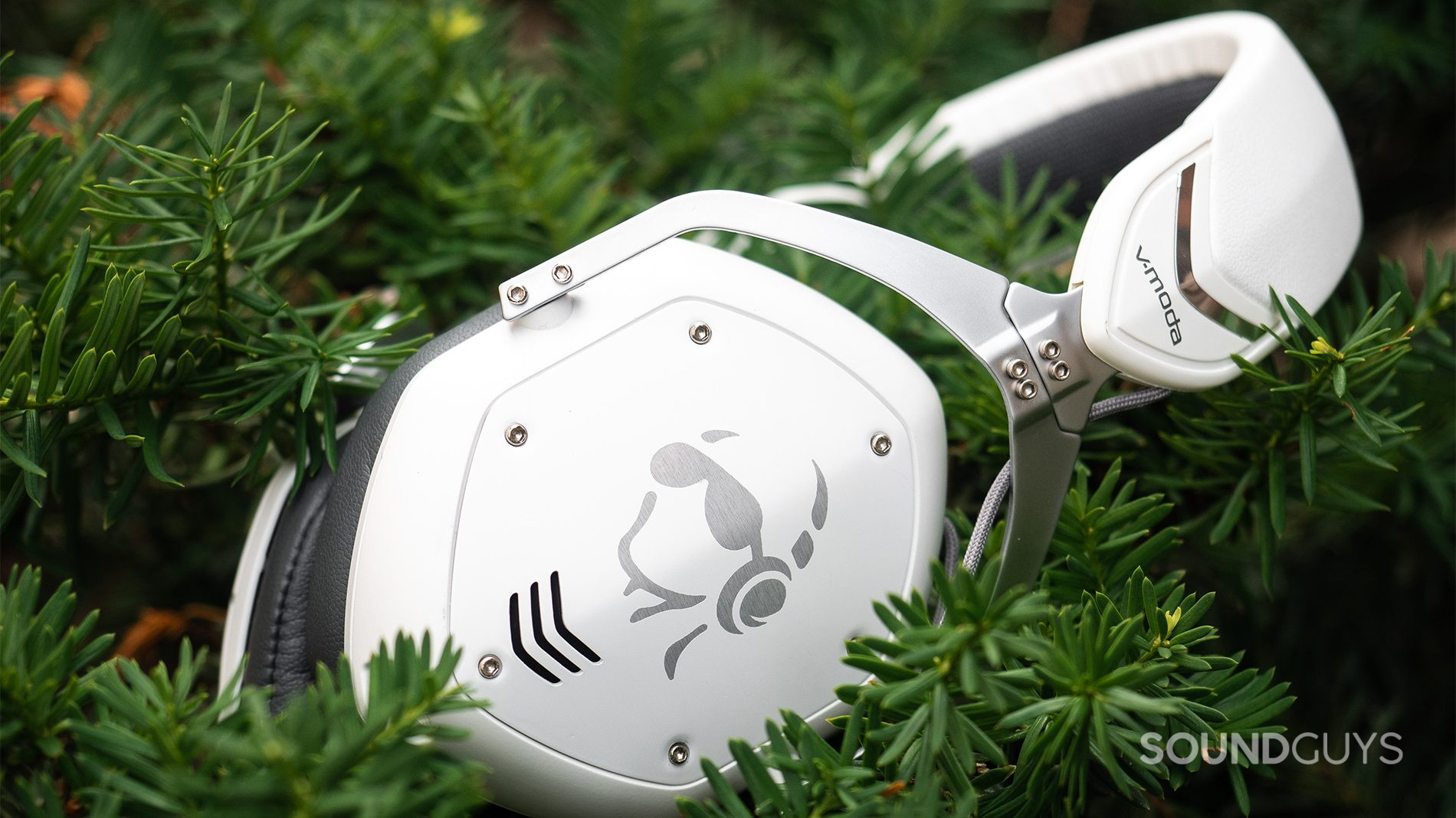 V-Moda Crossfade 2 Codex: The headphones on top of a decorative shrub.