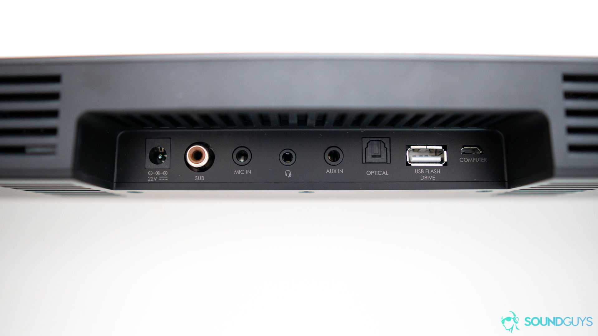 The inputs on the back of the Creative Sound BlasterX Katana.