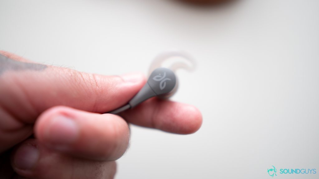 best wireless earbuds: the Jaybird logo is pictured on the back of the X4 earbuds.