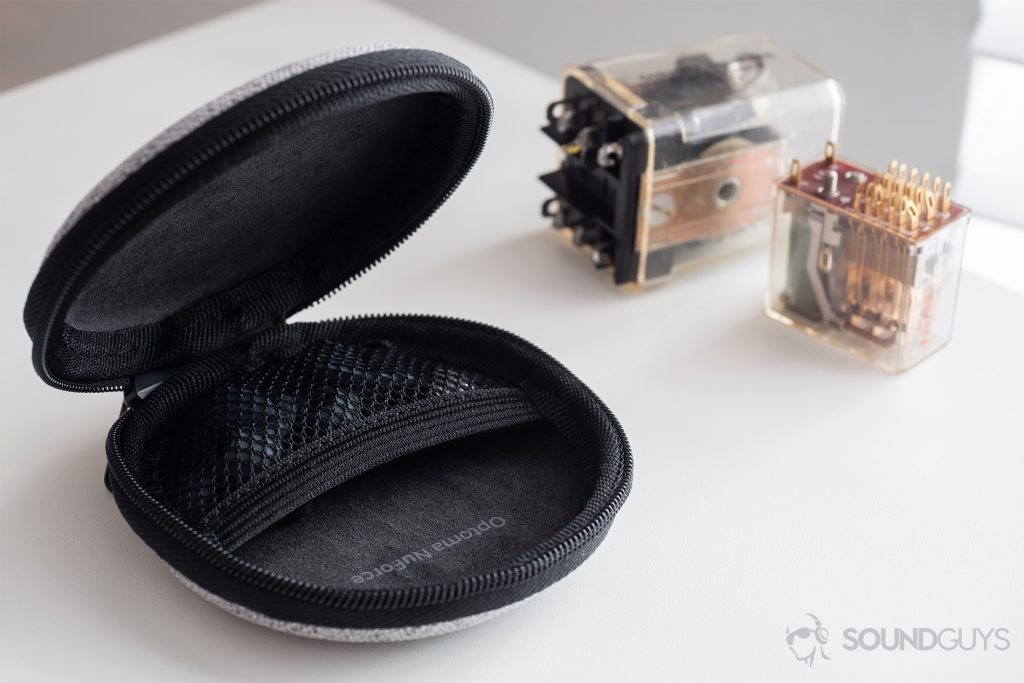 Optoma NuForce Be Live5: An image of the carrying case holding all of the included ear and wing tips.