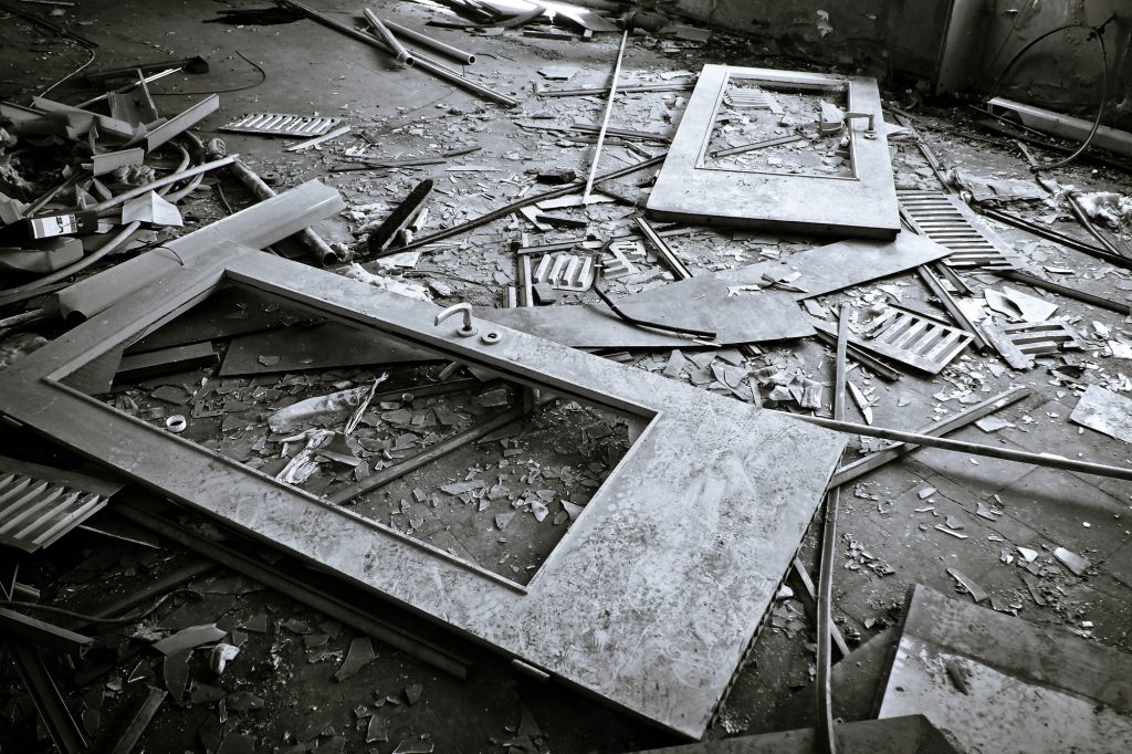 A photo of a destroyed room, for the article "what you should know about headphones for kids."
