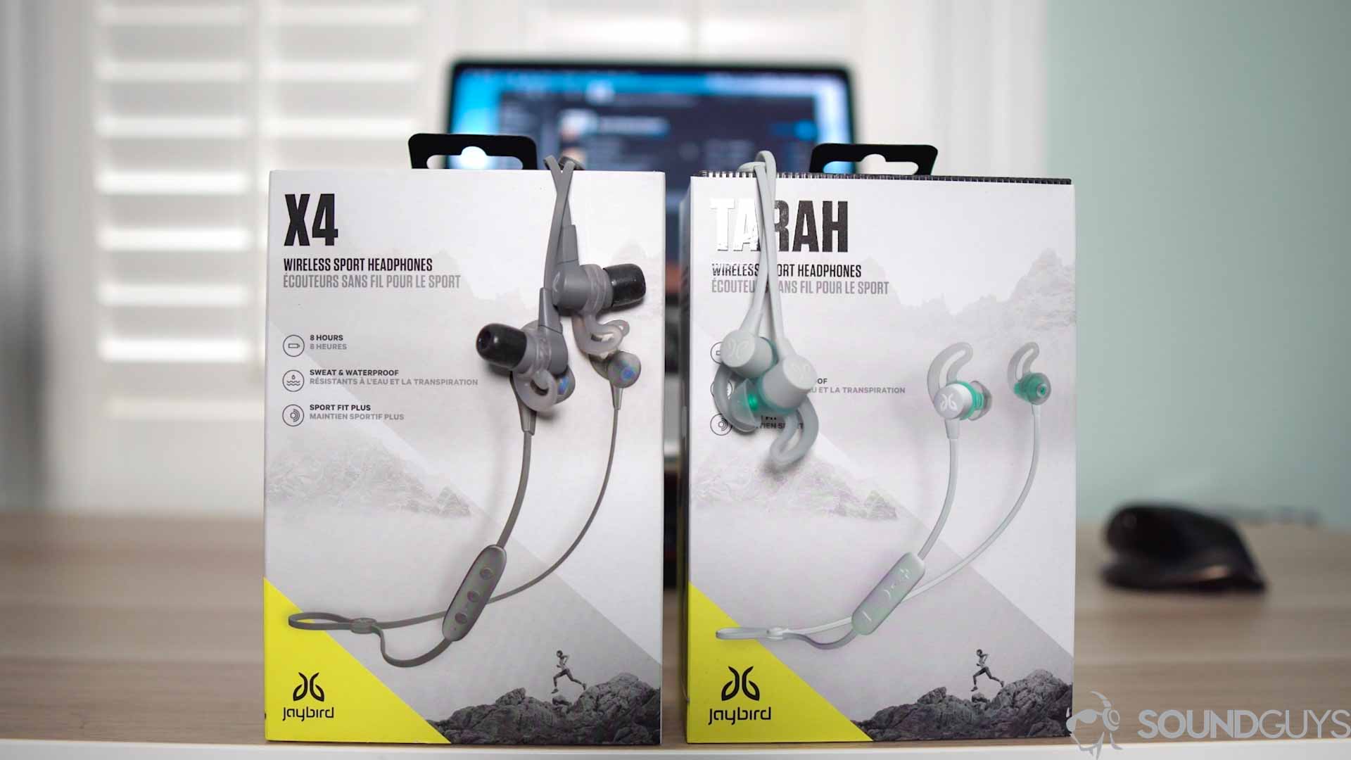 The packaging of the Jaybird Tarah pictured next to the X4 packaging.