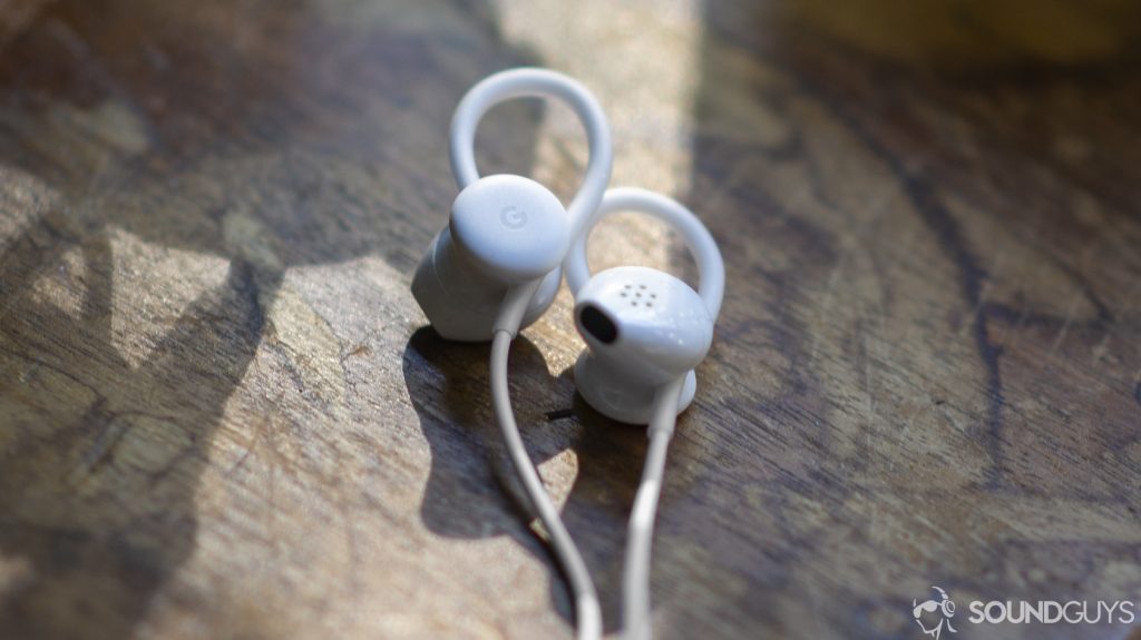 A photo of the Google Pixel USB-C earbuds.