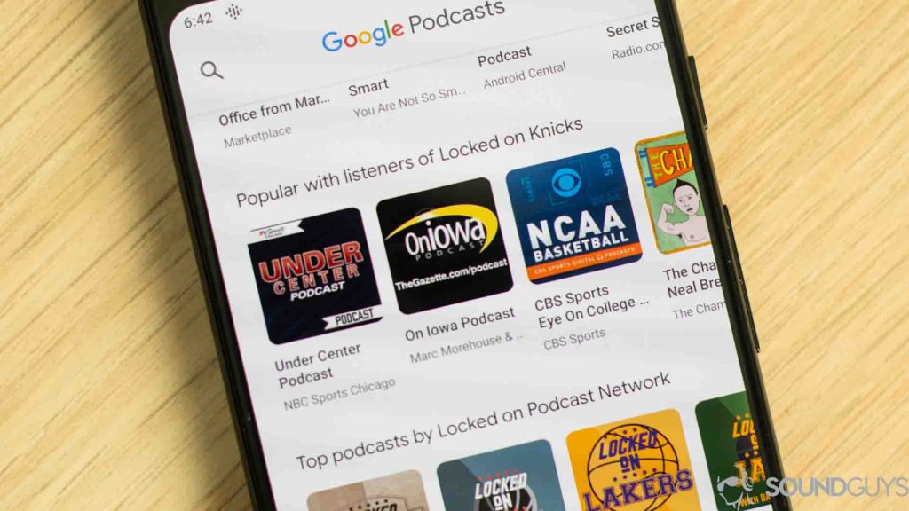 The Google Podcast app recommendations. 