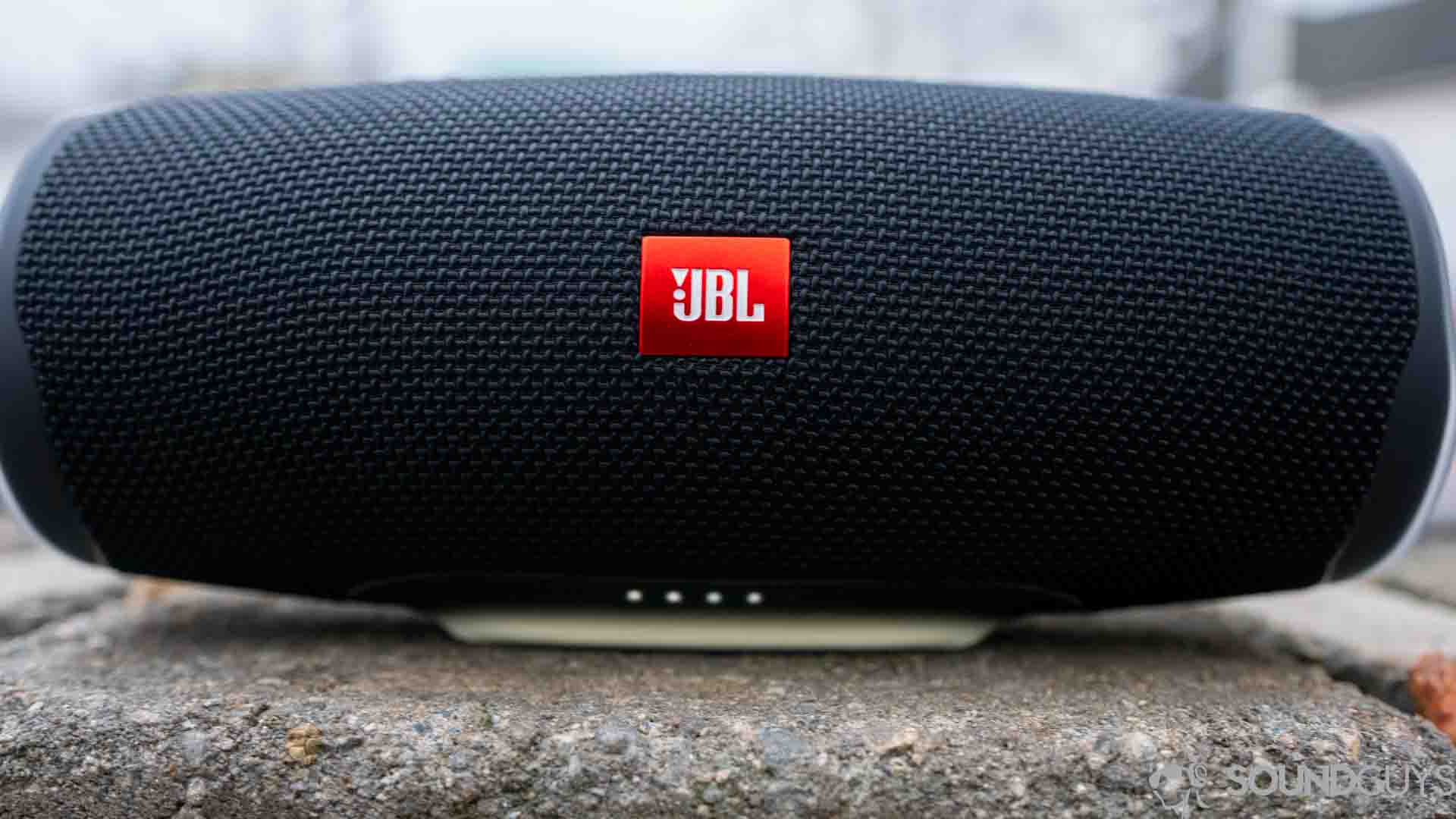 Pictured are the battery indicator lights of the JBL Charge 4.
