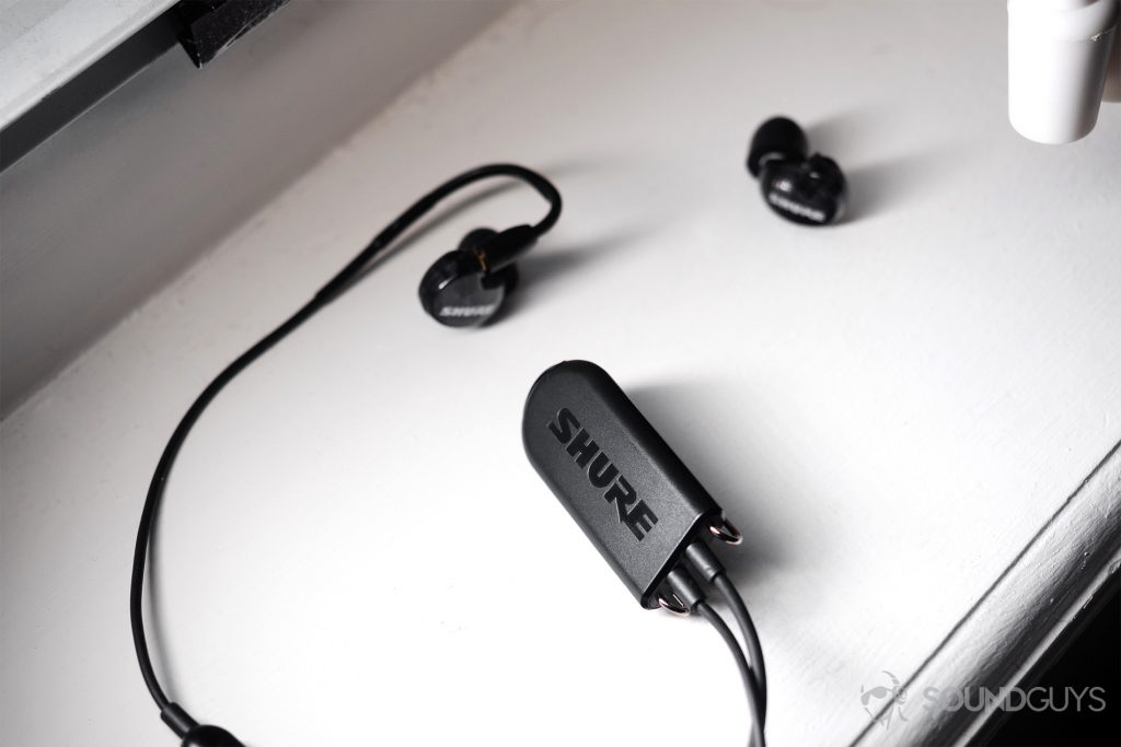 Shure BT2: The cable attached to one Shure SE215 earbud.