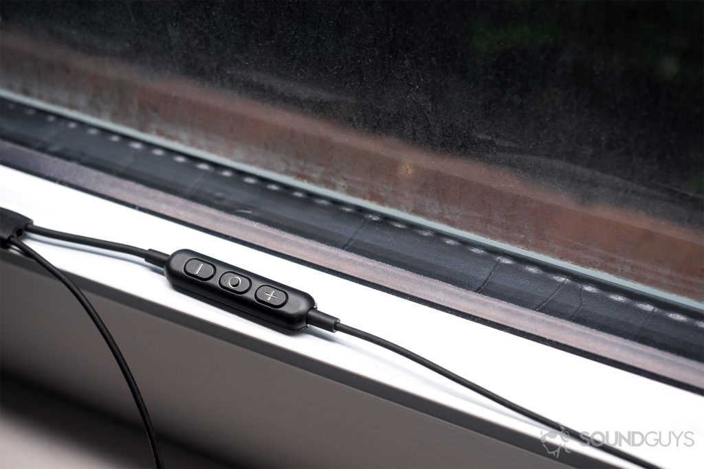 Shure BT2: The in-line mic and remote has three buttons that are distinctly separated from one another.