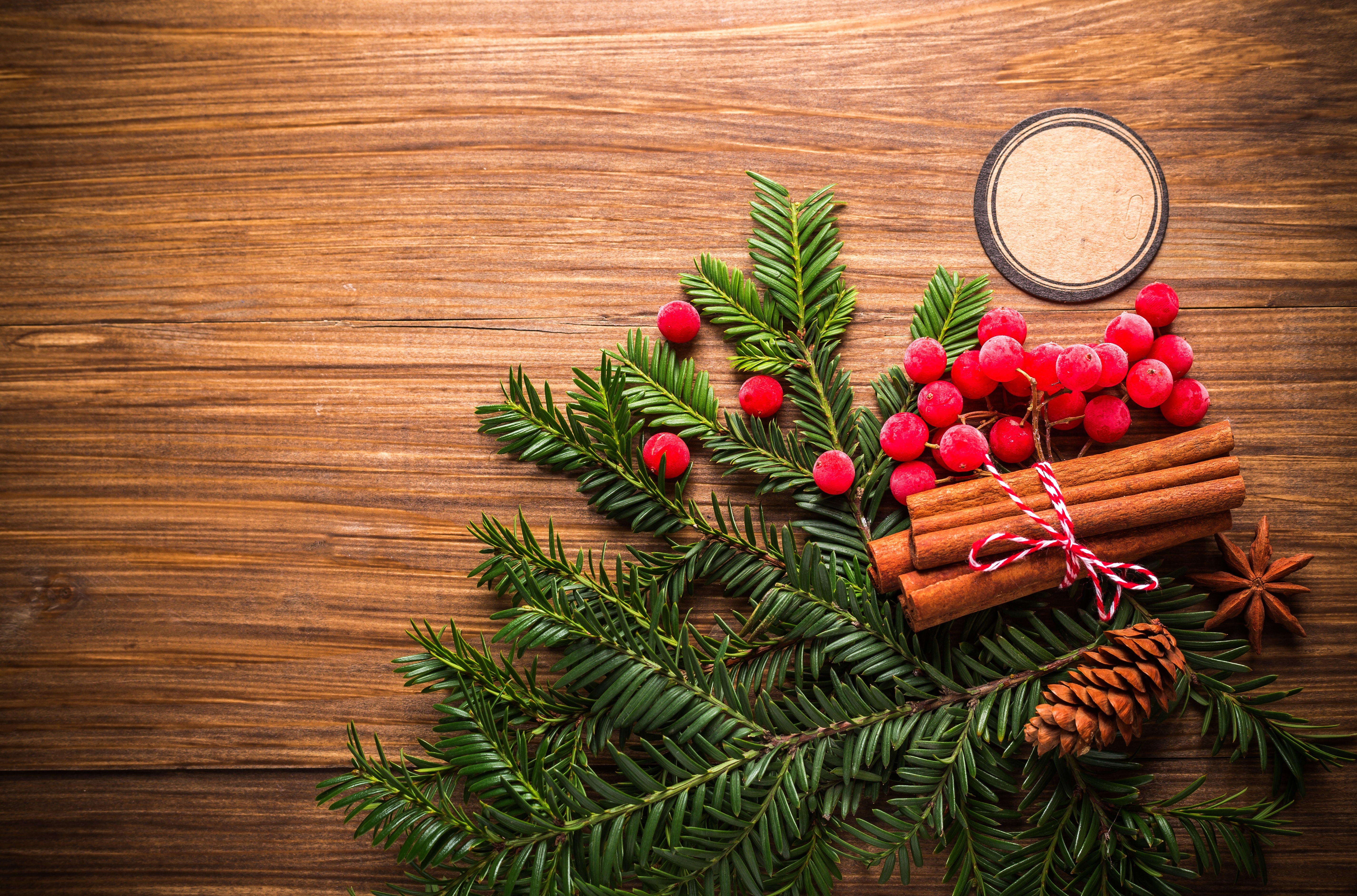 Stock image from Pexels of Christmas accessories on wood surface.