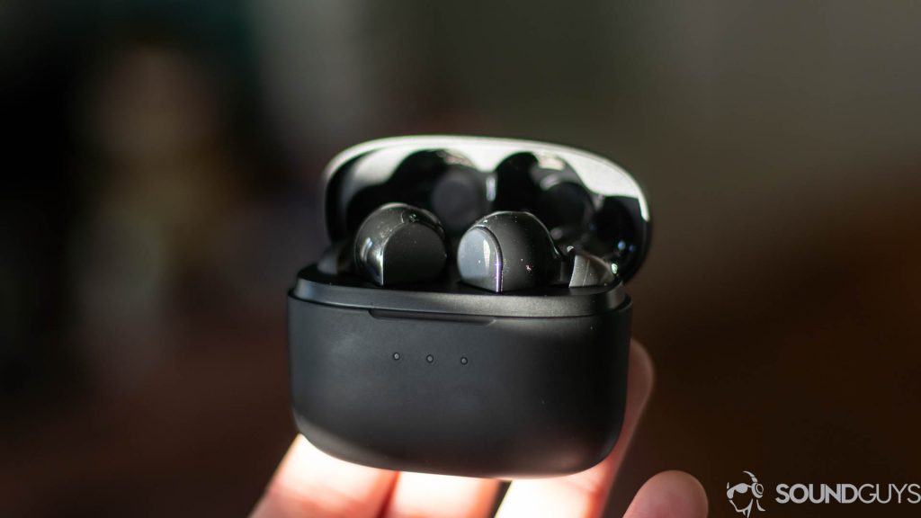 Pictured are the Anker true wireless earbuds in the charging case.