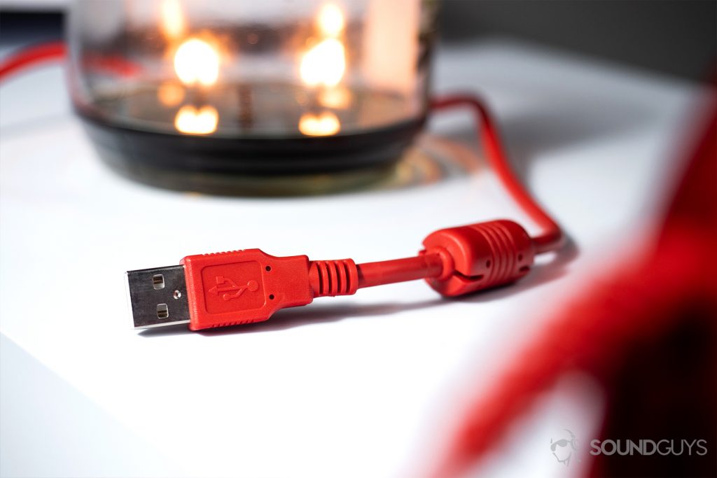 Aukey 7.1 Gaming Headset: USB-A connector wrapped around a candle.