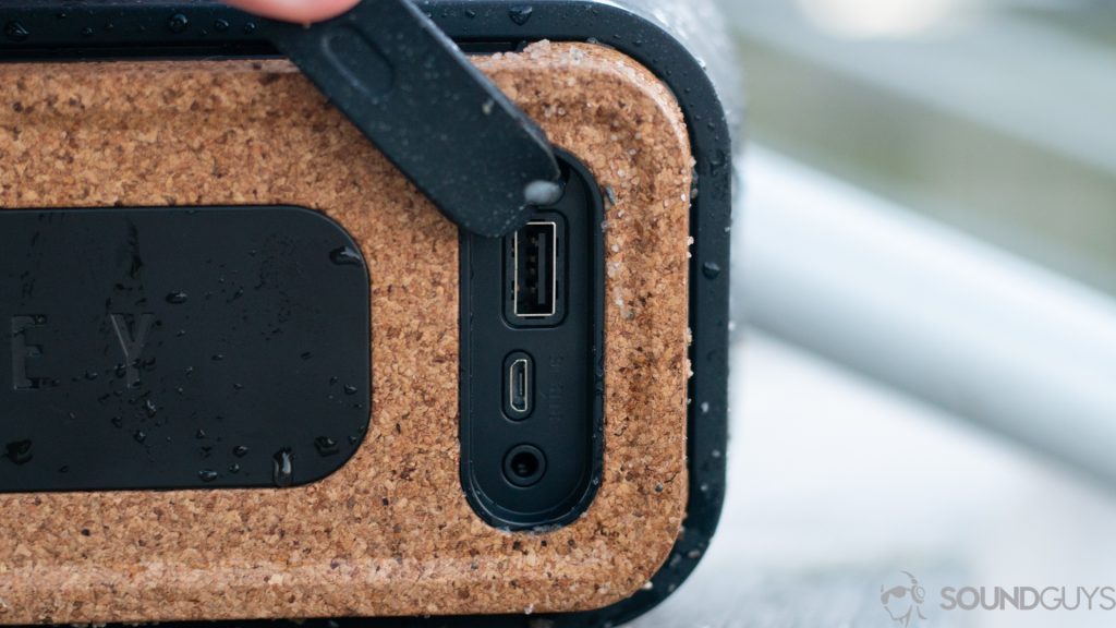 Pictured are the ports of the House of Marley No Bounds XL speaker.