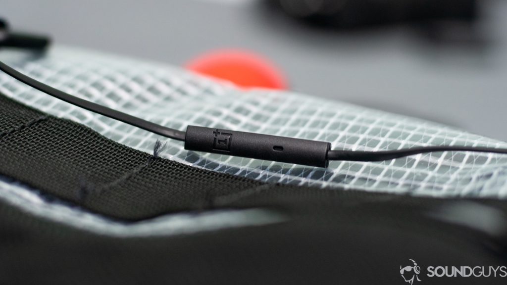 Close-up of the OnePlus logo.
