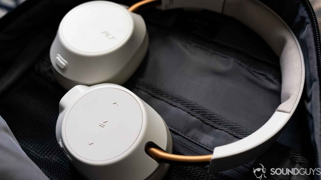 The Plantronics Backbeat Go 810 pictured flat in a backpack.