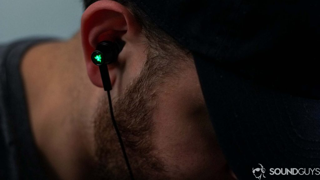 Adam wearing the Razer Hammerhead Type-C ANC earbuds. 