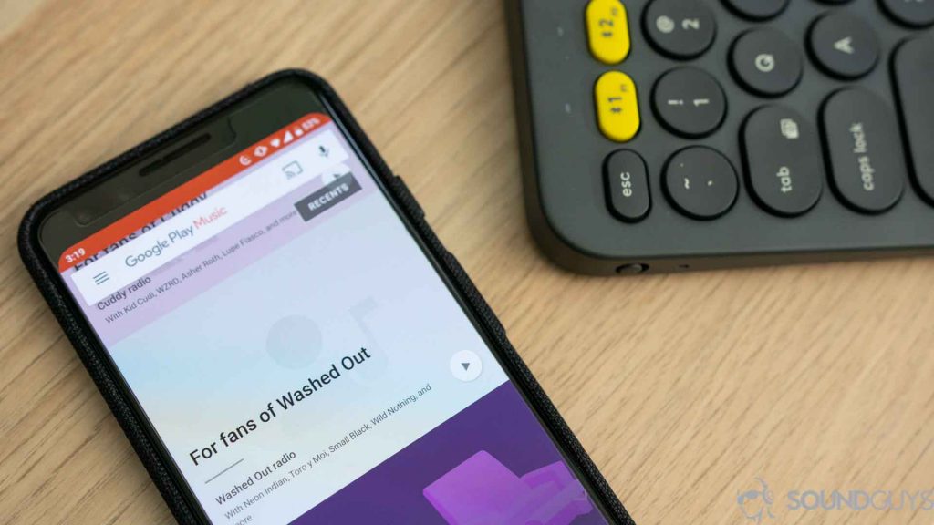 Application Google Play Music ouverte sur un Pixel 3