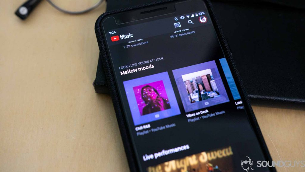 Close-up of the YouTube Music interface, 